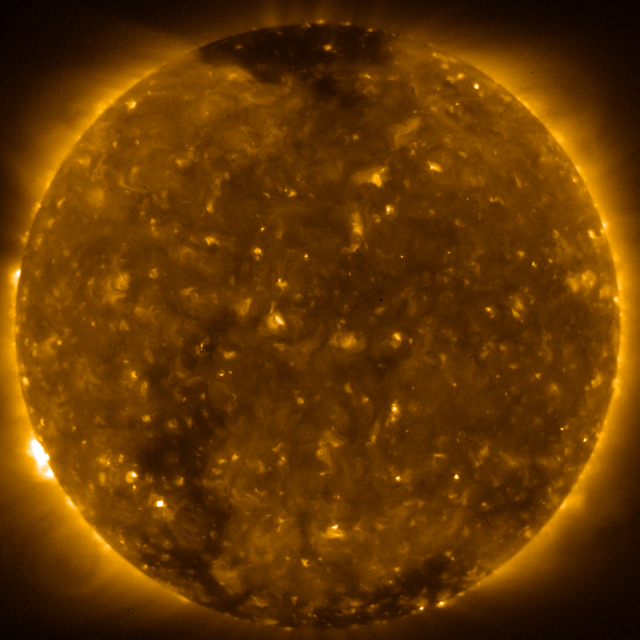 The international Hinode solar-observing satellite captured the transit of Mercury as it passed between Earth and the Sun on Nov. 11, 2019.