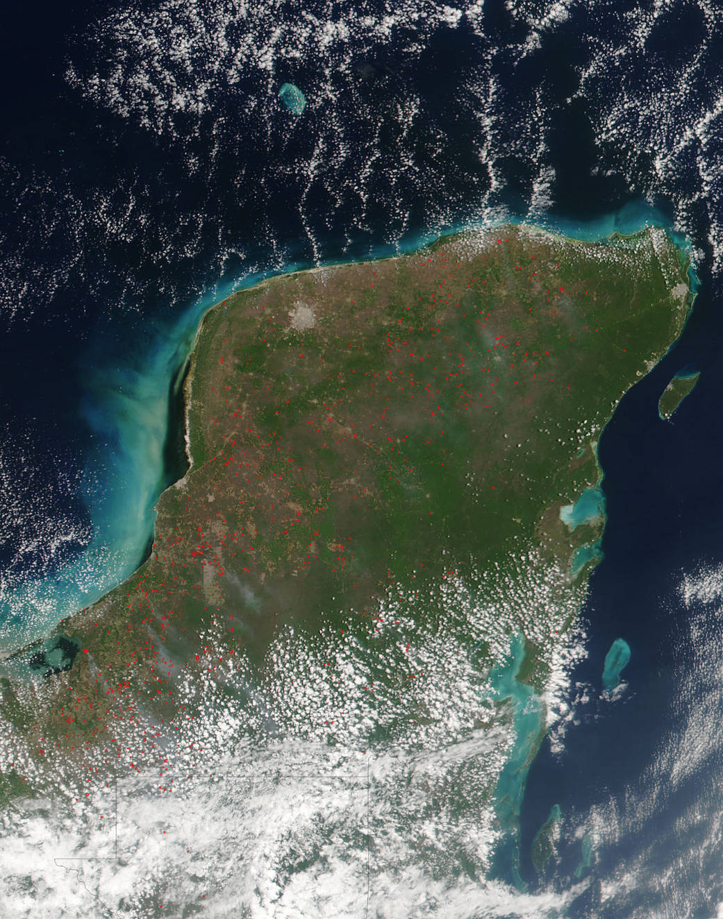 Suomi NPP looks at fires burning over Yucatan peninsula
