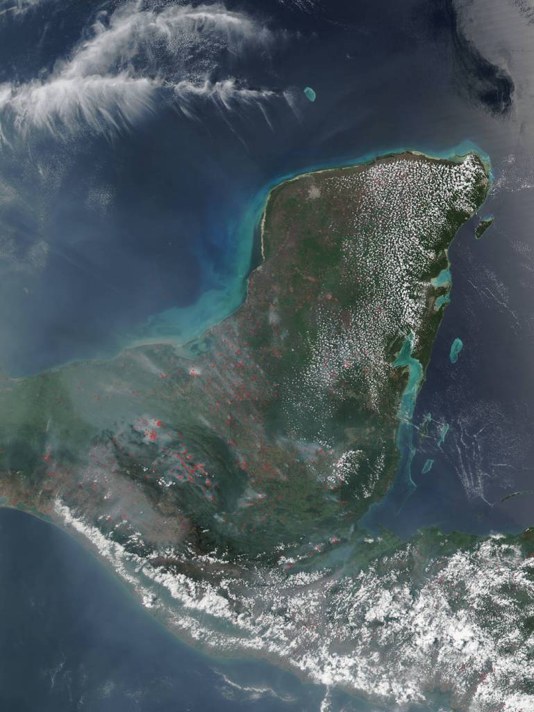 Suomi NPP Satellite Sees Fires Across the Yucatan Peninsula