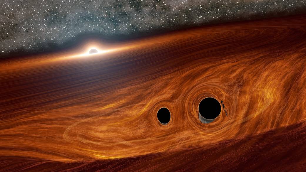 This artist's concept shows a supermassive black hole surrounded by a disk of gas.