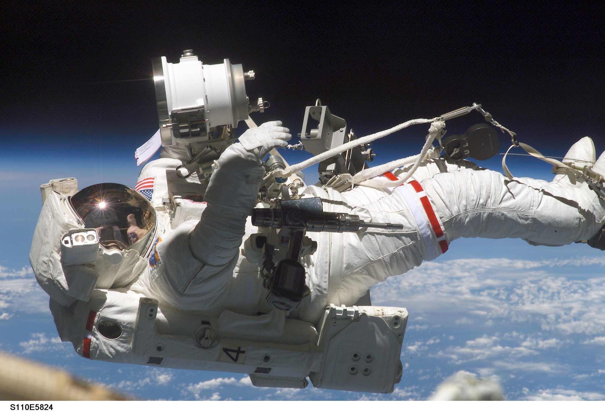 Astronaut Jerry L. Ross, STS-110 mission specialist, on eva
