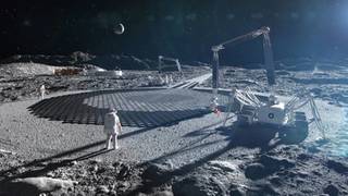 Illustration of a construction technology system on the Moon. 