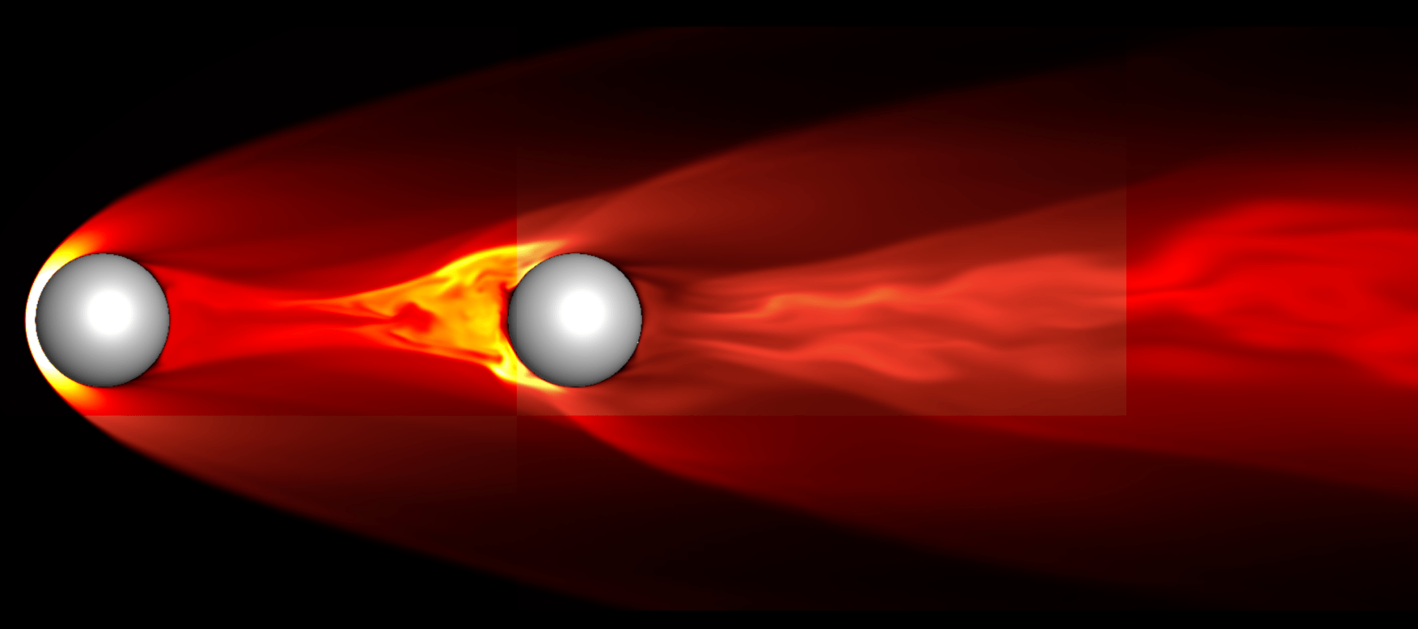 Simulation of two proximate spheres in hypersonic flow.