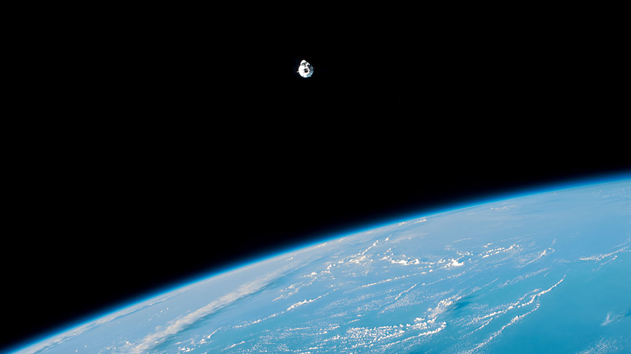 The SpaceX Dragon resupply ship approaches the station 261 miles above the Indian Ocean on March 16, 2023.