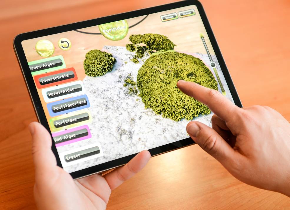 An iPad with a way to map coral Habitats