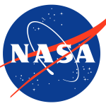 The NASA insignia. A blue circle with the word NASA in white across the blue circle. There is also a red vector across the blue circle.