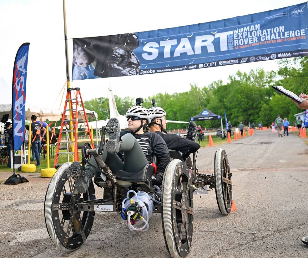 Students from the Academy of Arts, Careers, and Technology in Reno, Nevada, compete during NASA’s 2023 Human Exploration Rover Challenge April 21-22, near NASA’s Marshall Space Flight Center, in Huntsville, Alabama.