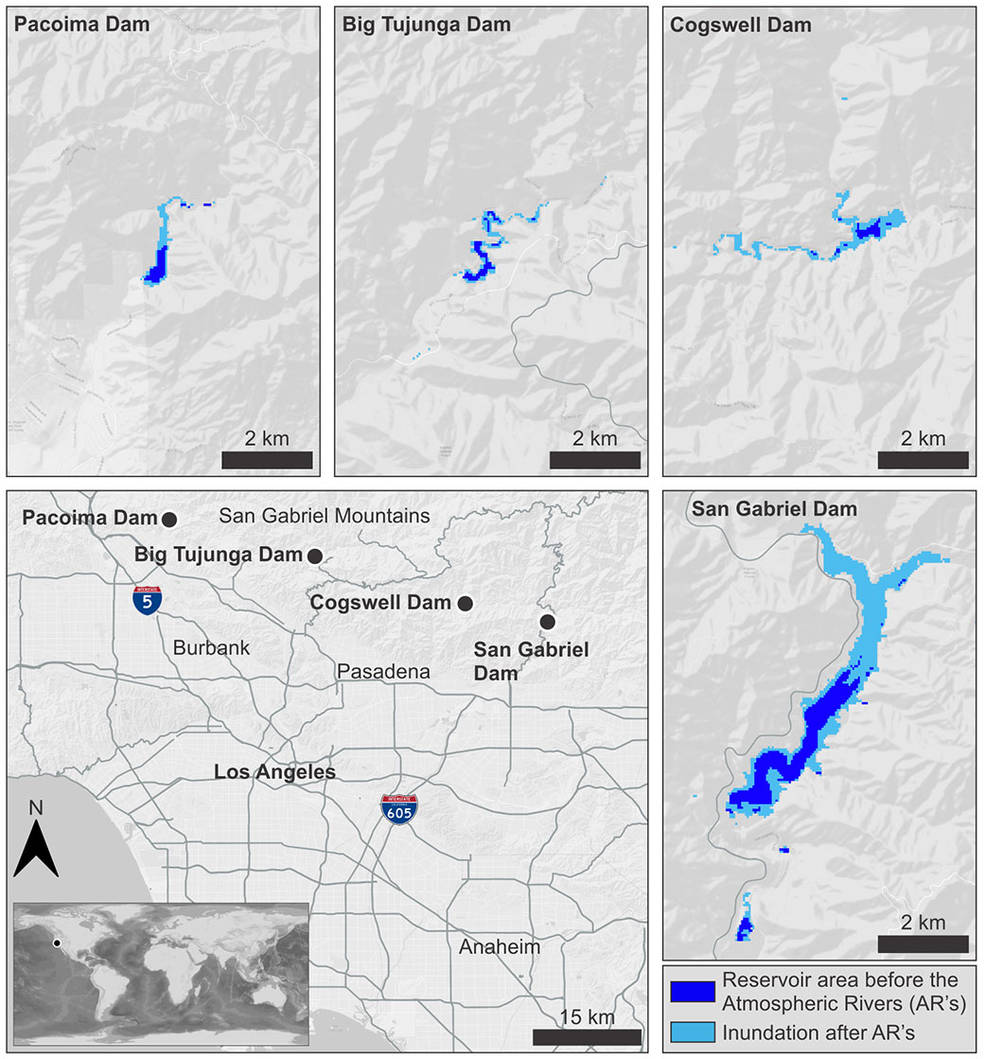 Maps showing a series of atmospheric river events deluged parts of California