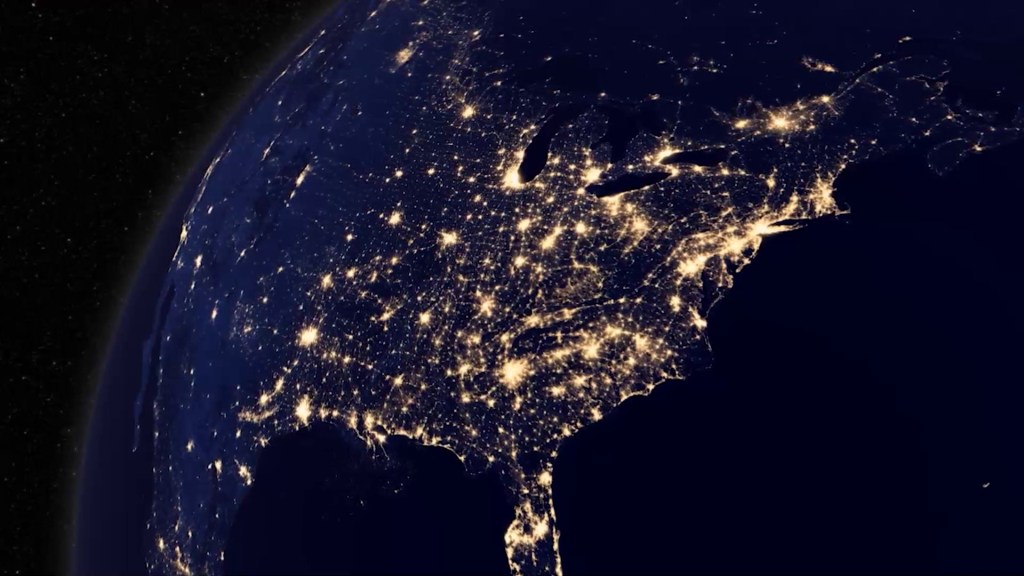 City light map of North America East Coast