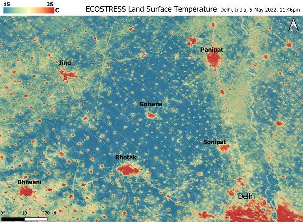 Heat map of Deli, India from May 5, 2022