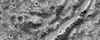 NASA’s Galileo spacecraft captured this image of the surface of Jupiter’s moon Ganymede. 
