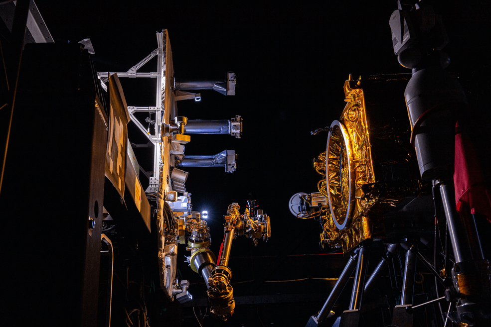 Detail shot of the On-orbit Servicing, Assembly, and Manufacturing 1 (OSAM-1) autocapture test bed during a test of the Robotic Servicing Arm inside the Robotic Operations Center (ROC) at NASA's Goddard Space Flight Center.