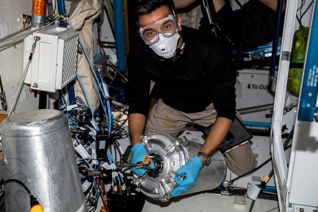UAE astronaut Sultan Alneyadi works on orbital plumbing tasks