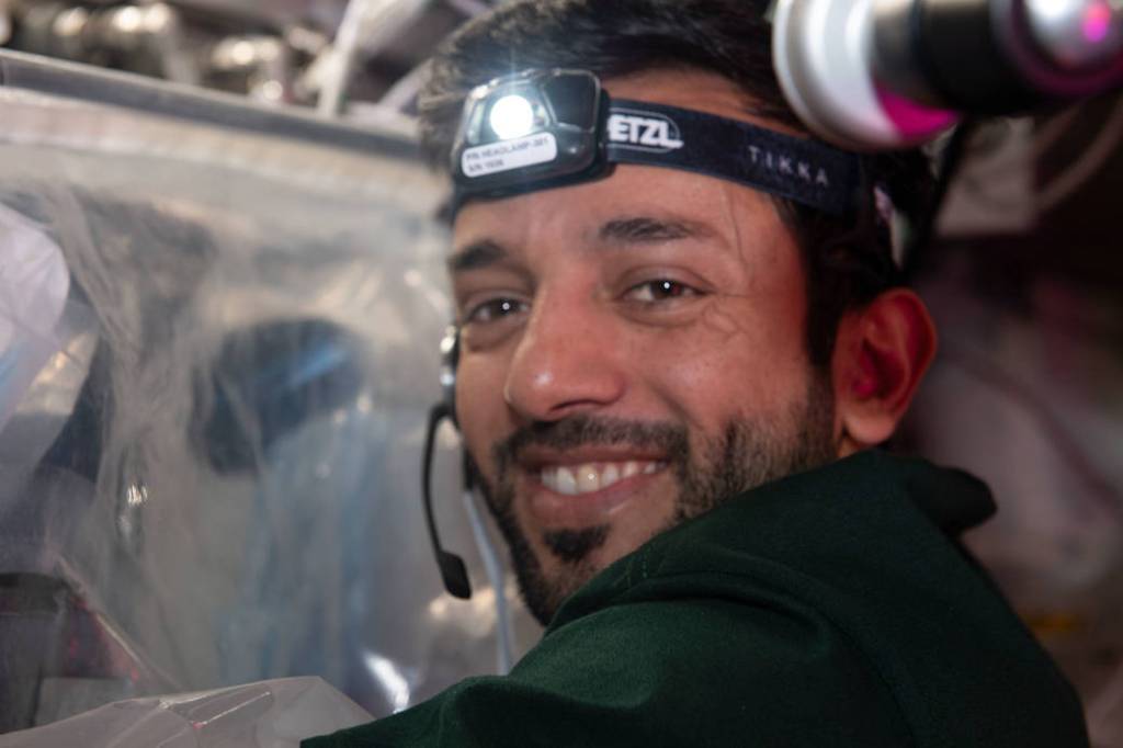 UAE astronaut Sultan Alneyadi works on a space biology study
