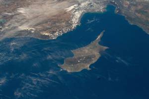 The Turkish coast and the island of Cyprus in the Mediterranean Sea