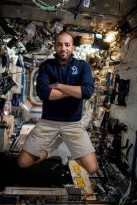 UAE astronaut Sultan Alneyadi poses for a portrait with a new haircut