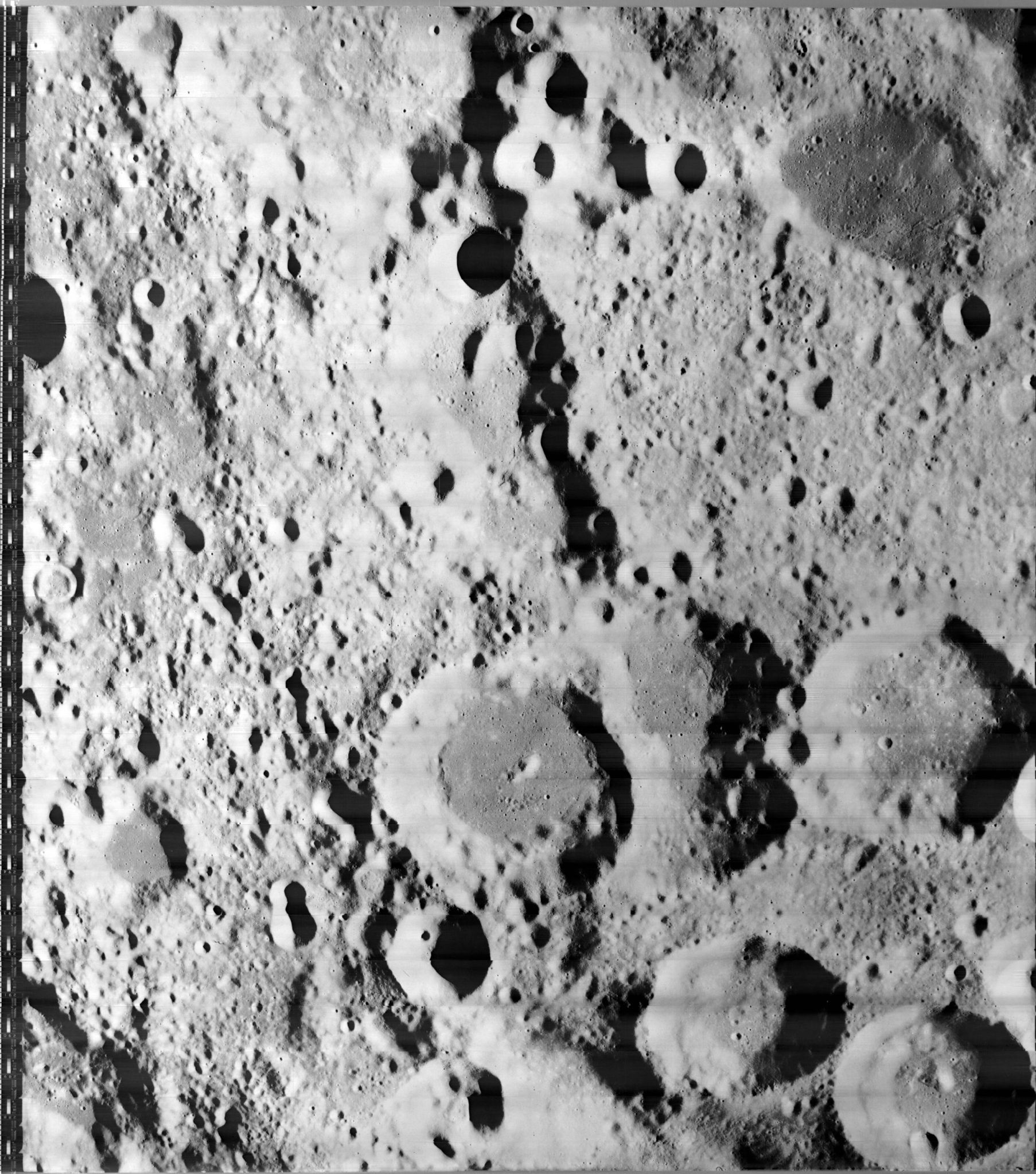 Close up photo of the moon taken from Lunar Orbiter 1