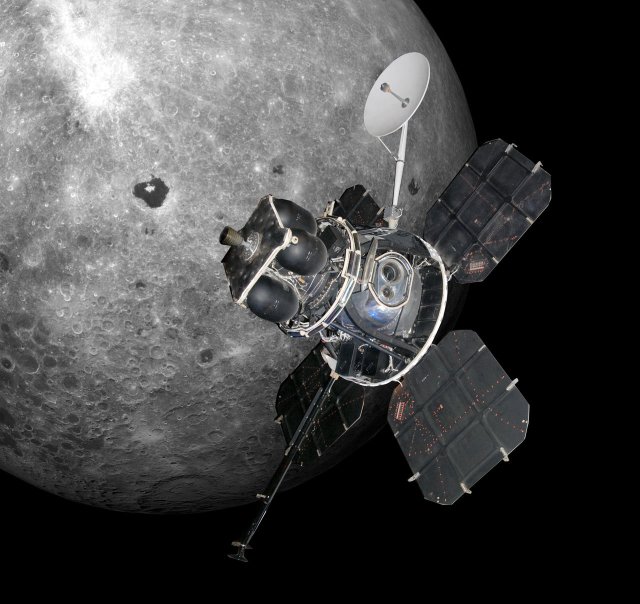 Spacecraft in orbit above the moon