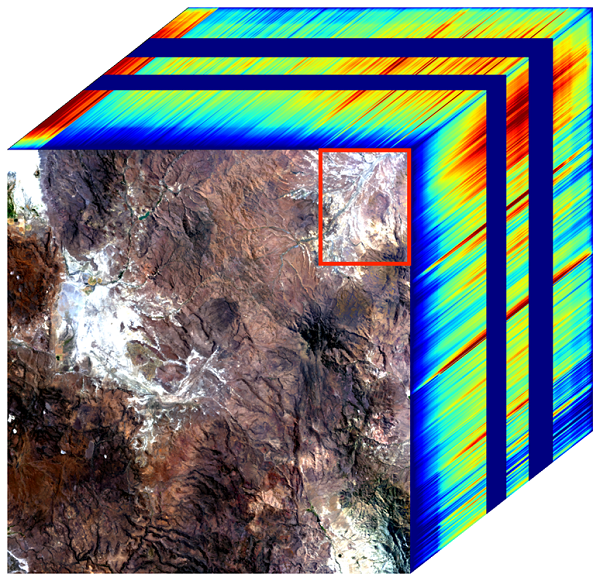 This image cube shows the true-color view of an area in Northwest Nevada observed by NASA's EMIT Imaging Spectrometer.