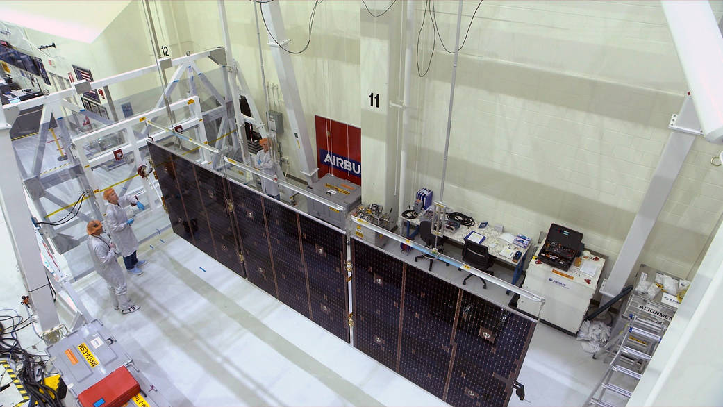 Testing of the solar array wings for the Artemis II European Service Module.