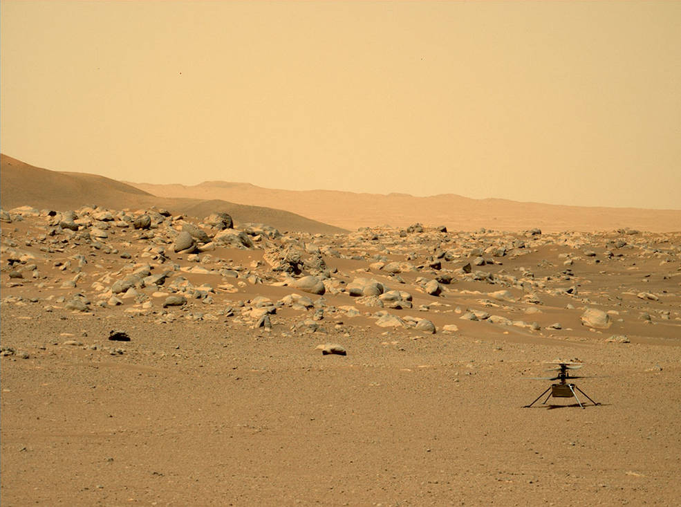 This image of NASA’s Ingenuity Mars Helicopter was taken at “Airfield D” by the Mastcam-Z instrument