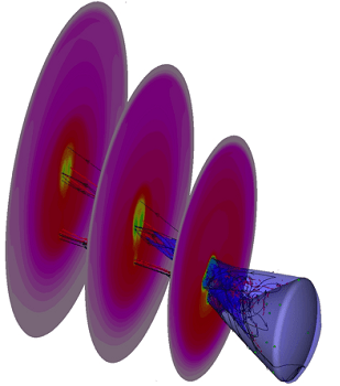 Flow traces of a hypersonic simulation for an Apollo capsule.