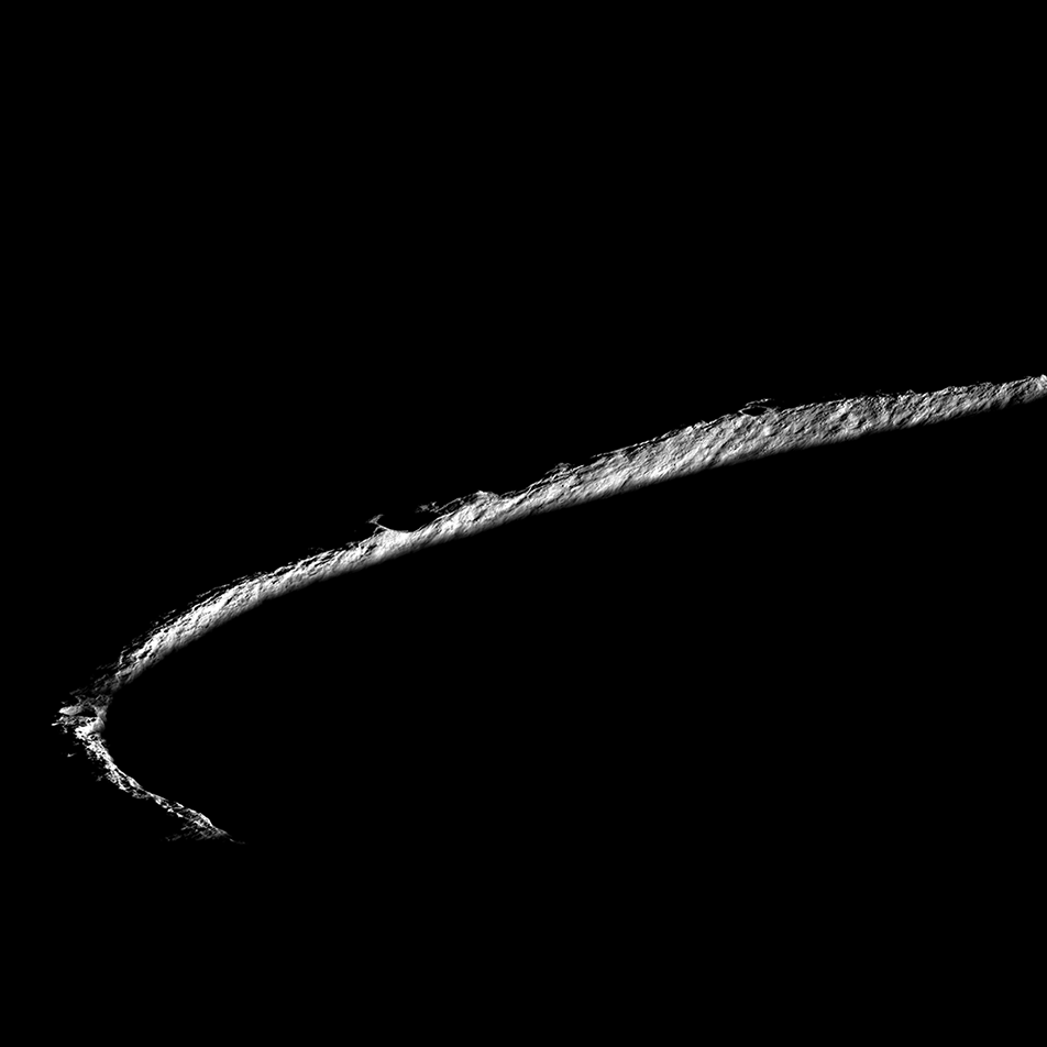 Oblique view of the rim of Shackleton crater (21 km diameter, located 89.66°S, 129.20°E) seen in an image captured by the Lunar Reconnaissance Or...