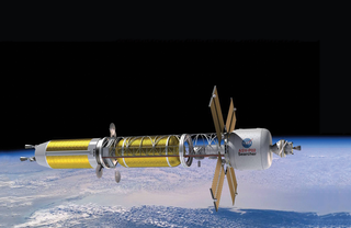 Nuclear electric and thermal propulsion systems may be required for future Mars missions (conceptual spacecraft shown above).