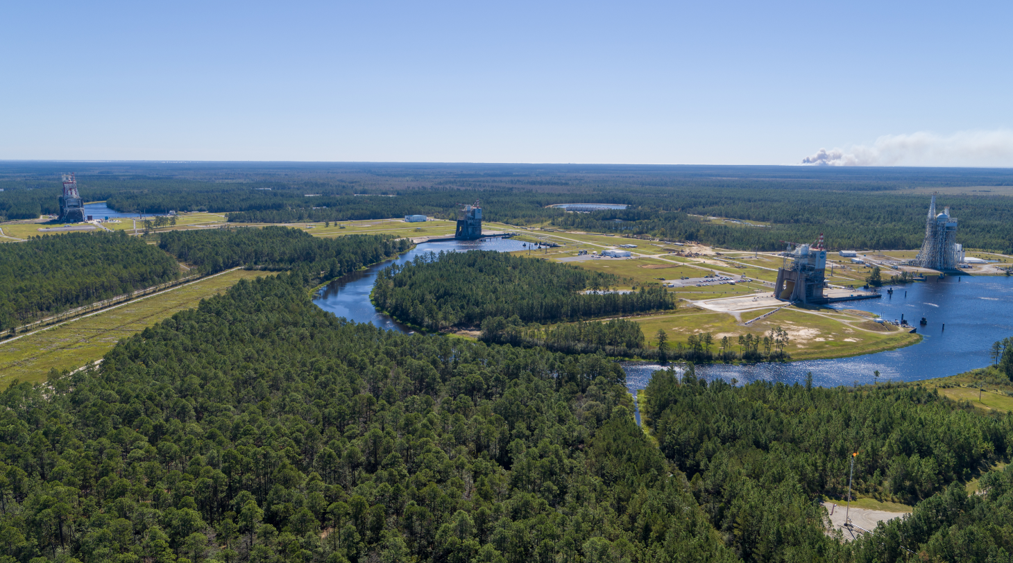 Aerial view of Stennis Space Center Test Complex; E Test Complex (foreground) and A Test Complex (background)