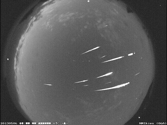 An image of an Eta Aquarid meteor from the NASA All Sky Fireball Network station in Tullahoma, Tennessee in May, 2013.