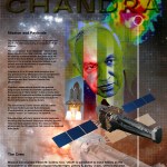 STS-93 mission poster showing the Chandra X-ray telescope with the scientist it was named after along with descriptive text