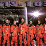 STS-103 crew poster showing the astronauts in orange flight suits with descriptive text about the mission