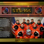 STS-106 crew poster showing the astronauts in orange flight suits with descriptive text