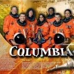 STS-107 crew poster with the crew in orange flight suits and descriptive text