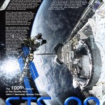 STS-92 mission poster showing the shuttle in orbit and descriptive text