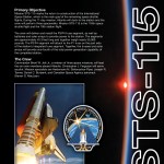STS-115 mission poster with descriptive text, the mission patch, and a shuttle launching
