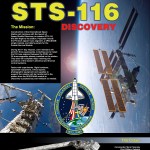 STS-116 mission poster showing the ISS, the mission patch, an EVA, and descriptive text