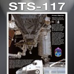 STS-117 mission poster showing the ISS, the shuttle and descriptive text about the mission