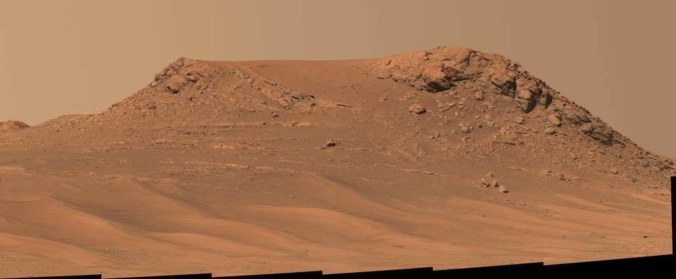 NASA’s Perseverance Mars rover captured this mosaic of a hill nicknamed “Pinestand.”