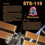 STS-119 mission poster showing the International Space Station, the mission patch and descriptive text about the mission
