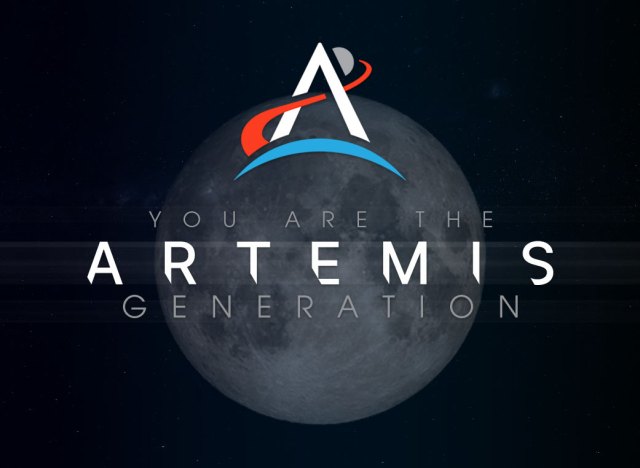 An image of the Moon with the Artemis insignia and the words "You are the Artemis Generation as a text overlay