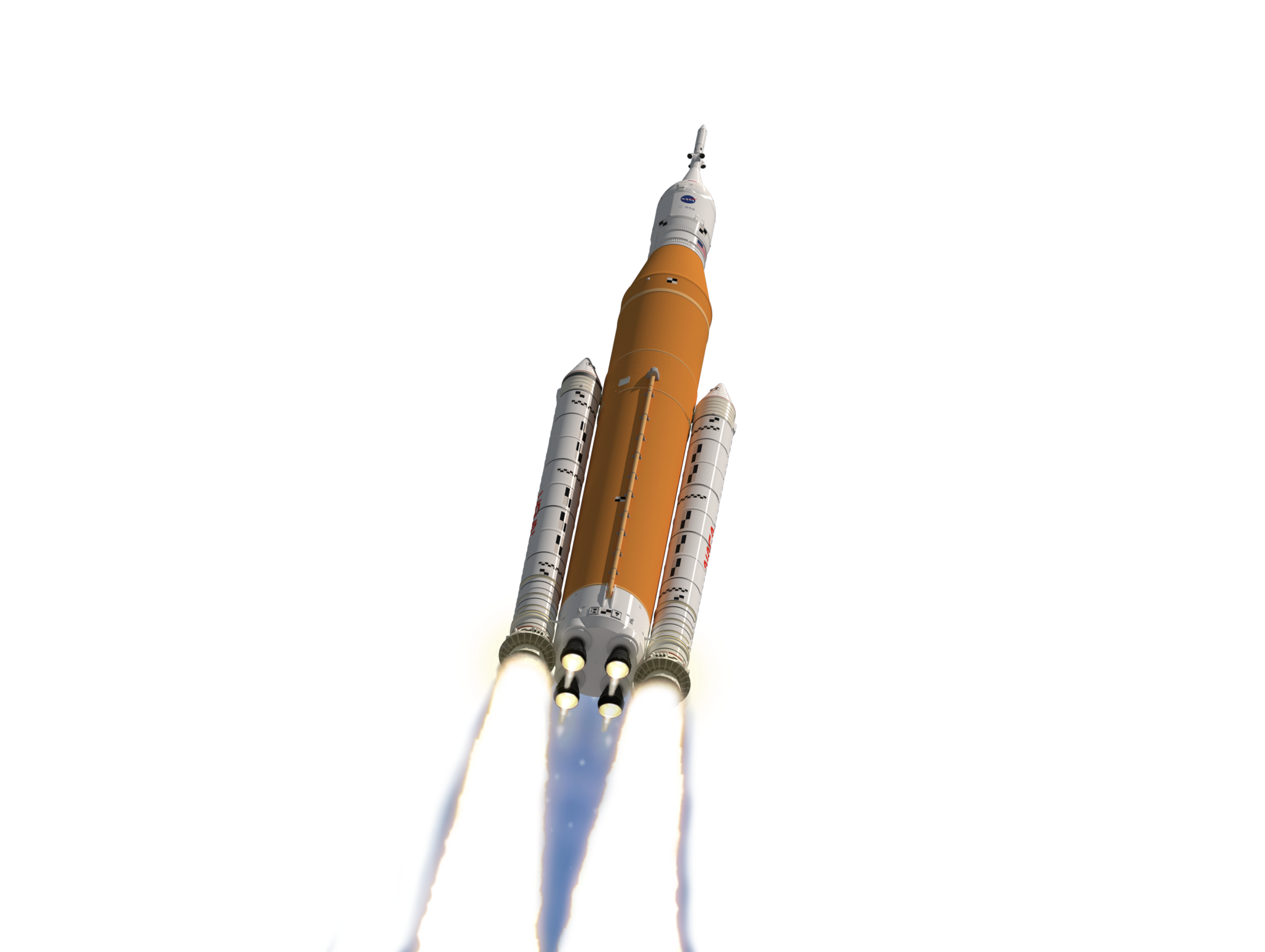 Model of Space Launch System during launch