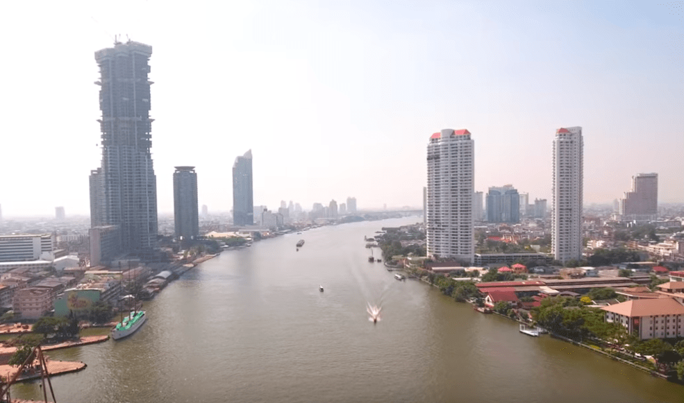 The Chao Phraya River flowing through Bangkok, the capital of Thailand.