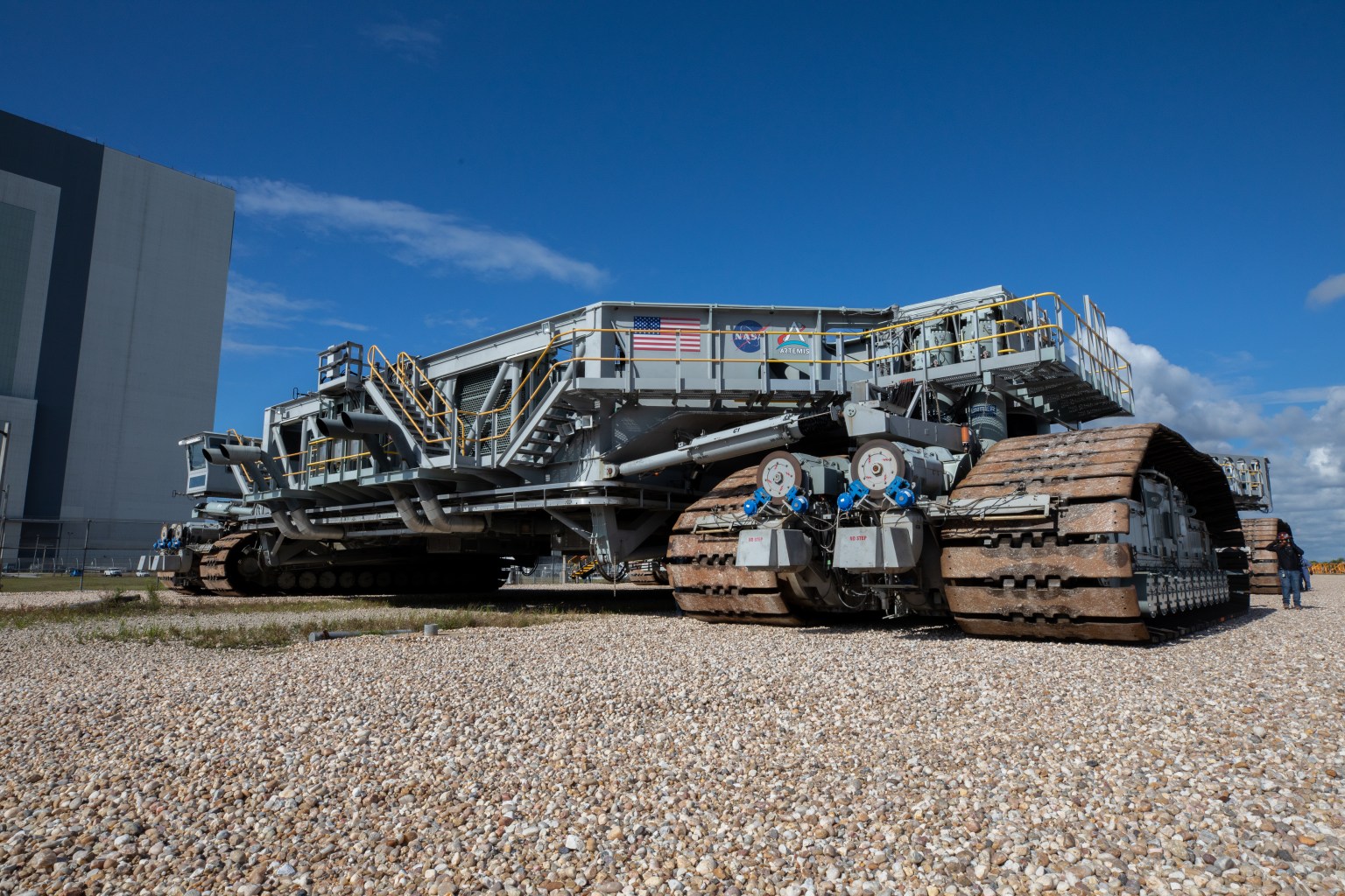 NASA's crawler-transporter 2 is photographed outside near the Vehicle Assembly Building at the agency's Kennedy Space Center in Florida.