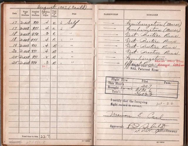 Image of the inside pages of a flight log.