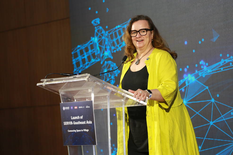 Karen St. Germain speaking at the launch of SERVIR Southeast Asia at an event in Chonburi, Thailand in January of this year.  
