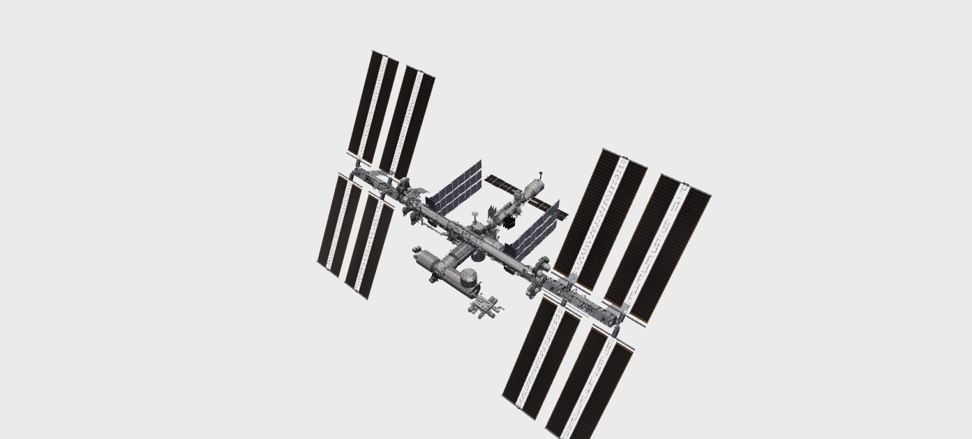 Black and white drawing of the International Space Station