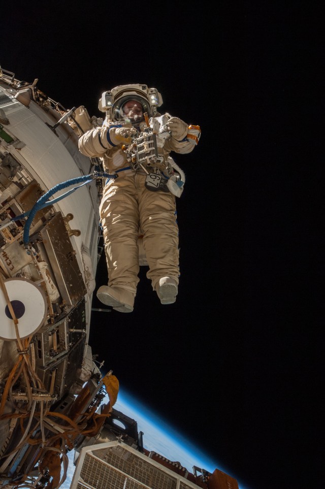 Roscosmos-designed spacesuits are called Orlan suits. Spacewalks in Orlans are staged in the Poisk module's airlock.