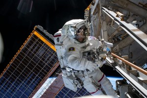NASA astronaut and Expedition 68 Flight Engineer Nicole Mann is pictured in her Extravehicular Mobility Unit, or spacesuit, during her second spacewalk