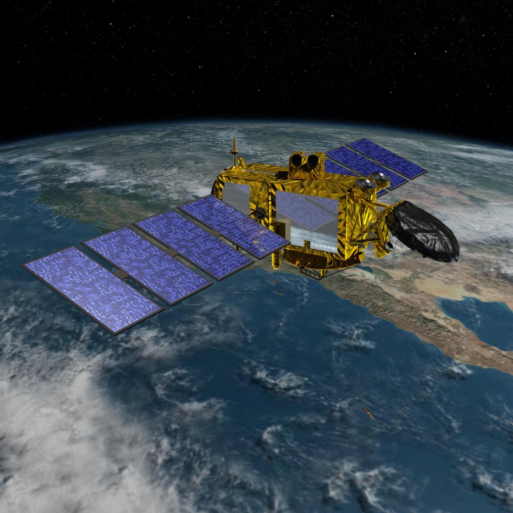 Artist's concept of the U.S./European Jason-3 spacecraft over the California coast.